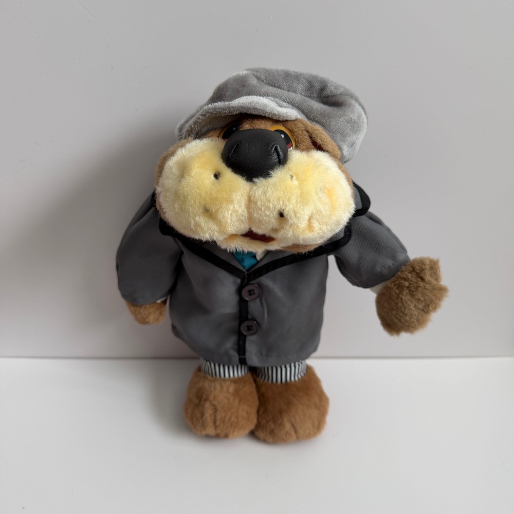 Vintage 1987 Commonwealth The Touchables Plush Dog Grey Suit Newsboy Hat 80s Toy